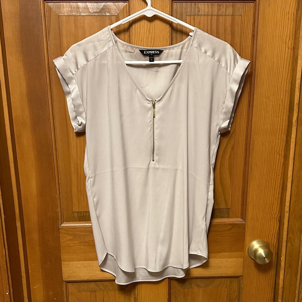 Express Women's Beige Blouse with Front Zipper